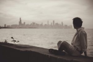 seaside, man, sitting